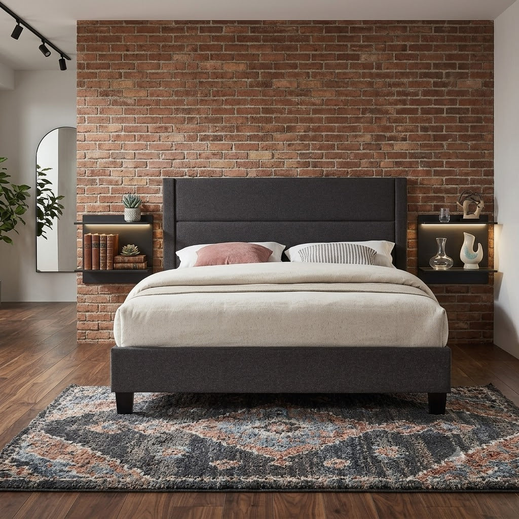 Modern Air Leather Bed Frame with Slatted Base – Twin, Double, Queen & King