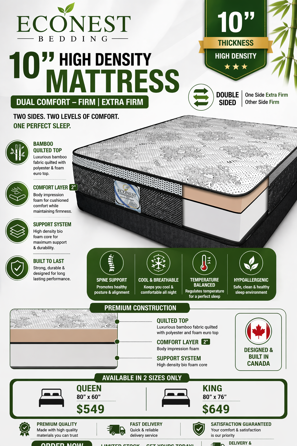 10" Ex Firm Mattress (Rock and Rose)