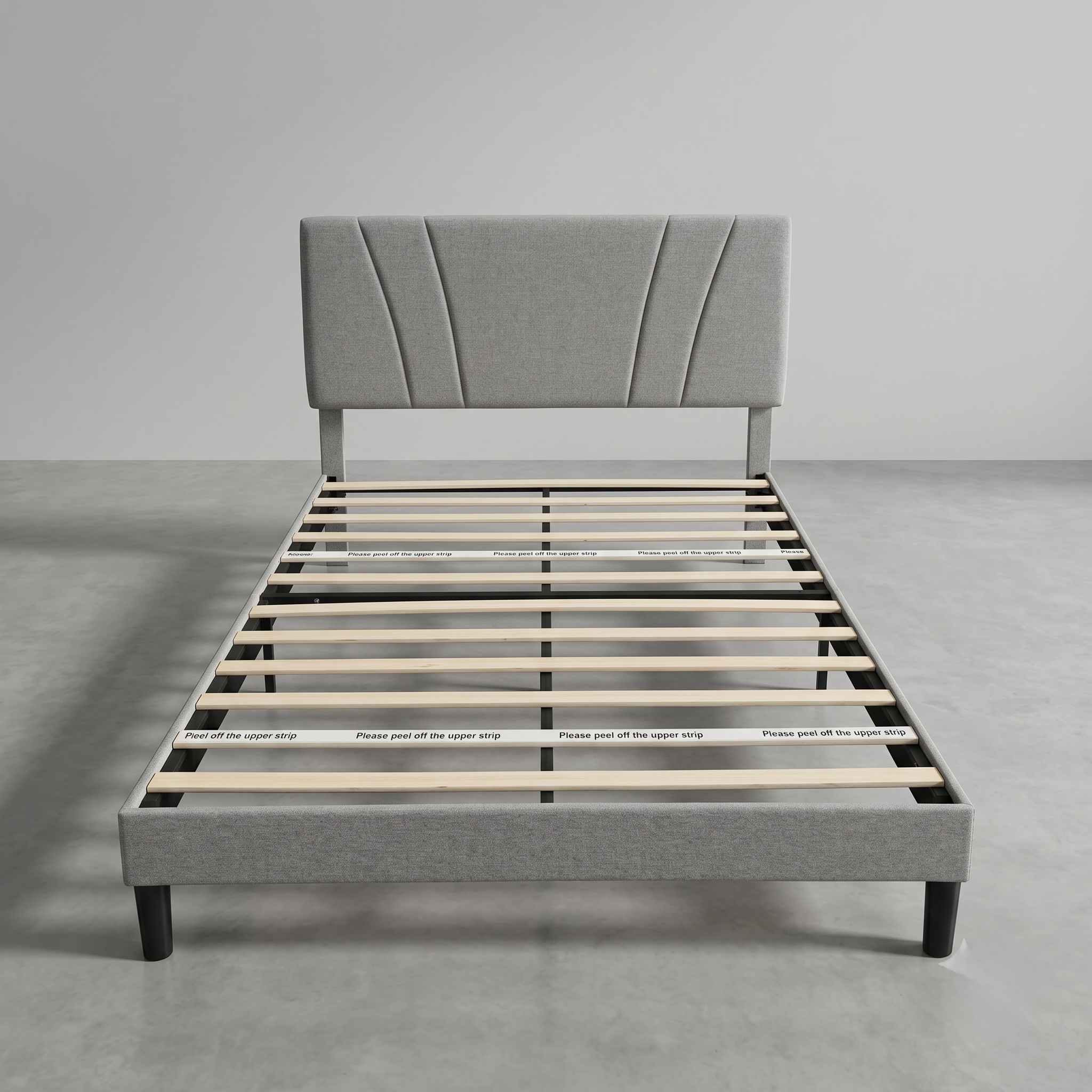 Modern Grey Fabric Queen Bed Frame with Slatted Base