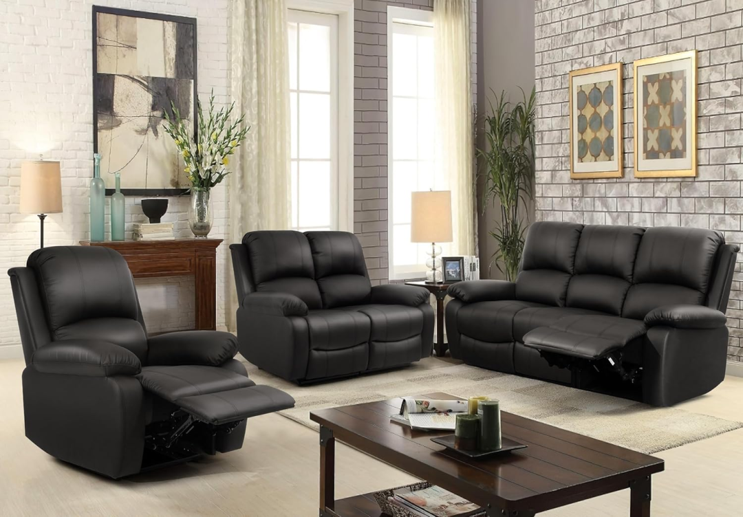 6-Seater Leather Manual Recliner Sofa Set