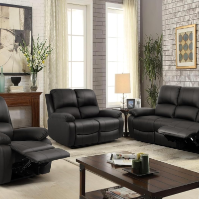 6-Seater Leather Manual Recliner Sofa Set