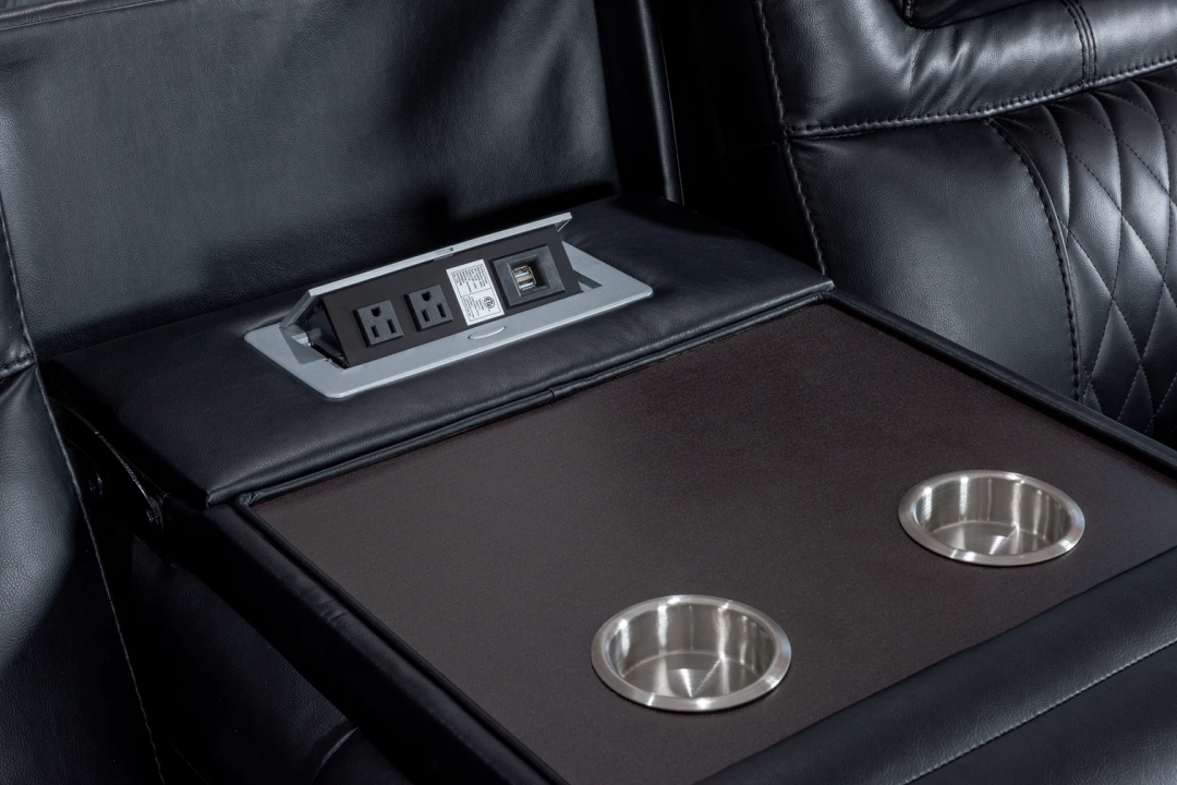 Leather Manual Recliner Sofa Set with LED Lights - Image 4