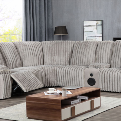 Corduroy Power Recliner Sofa – Bluetooth Speakers & USB Charging Ports