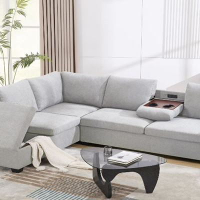 Corduroy Sectional Sofa with Storage & USB Charger – Stylish & Functional