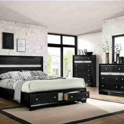 Almira Black Bedroom Set with Storage – Modern 4-Piece Set